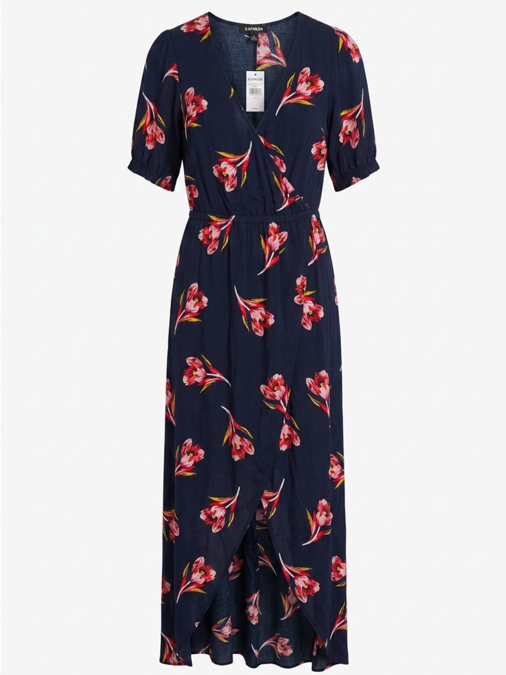 Express Navy High Low Maxi Dress with Pink Floral Print